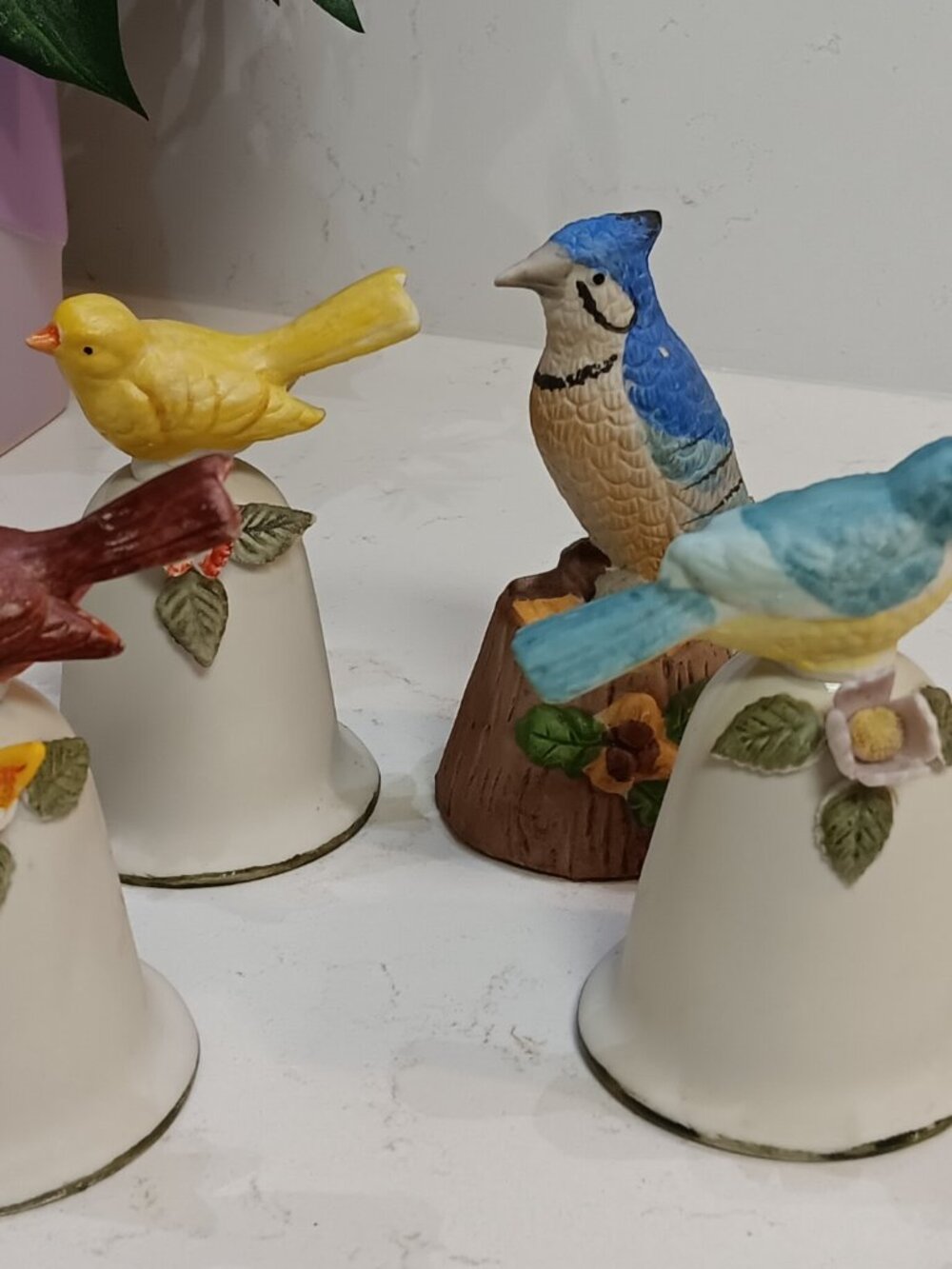 4 Vintage Bird Ceramic Bell Figurines - Made in Taiwan